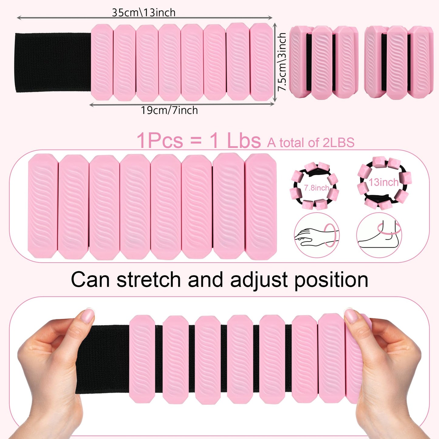 Adjustable Ankle and Wrist Weights for Women, 1 Lb Each, Set of 2, for Walking, Yoga, Dance, Gym (pink)