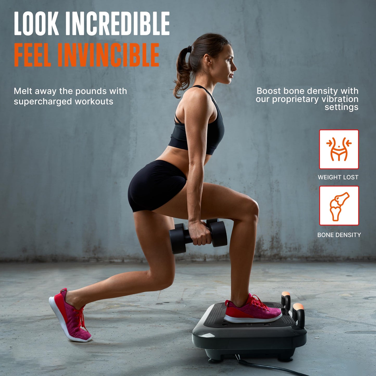SQUATZ Vibration Plate Exercise Machine Set - Standing Vibrating Platform for Pain Relief, Lymphatic Drainage and Weight Loss - Board Includes 5pcs. Resistance Bands and Pilates Rod