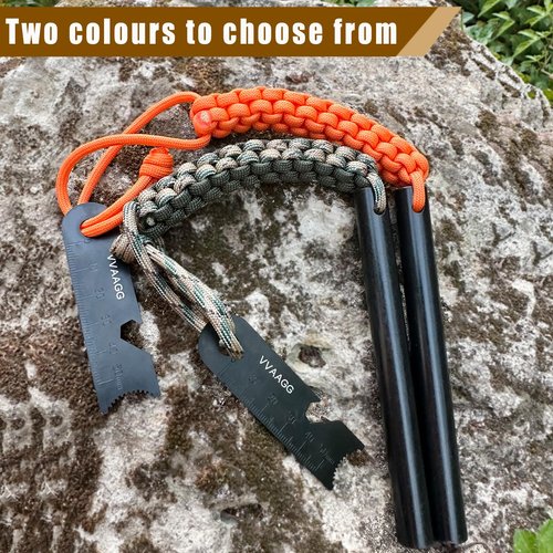 VVAAGG 4 Inch Large Ferro Rod Fire Starter, Survival Flint Fire Starter Kit with Orange Paracord Landyard Handle and Striker (Orange)