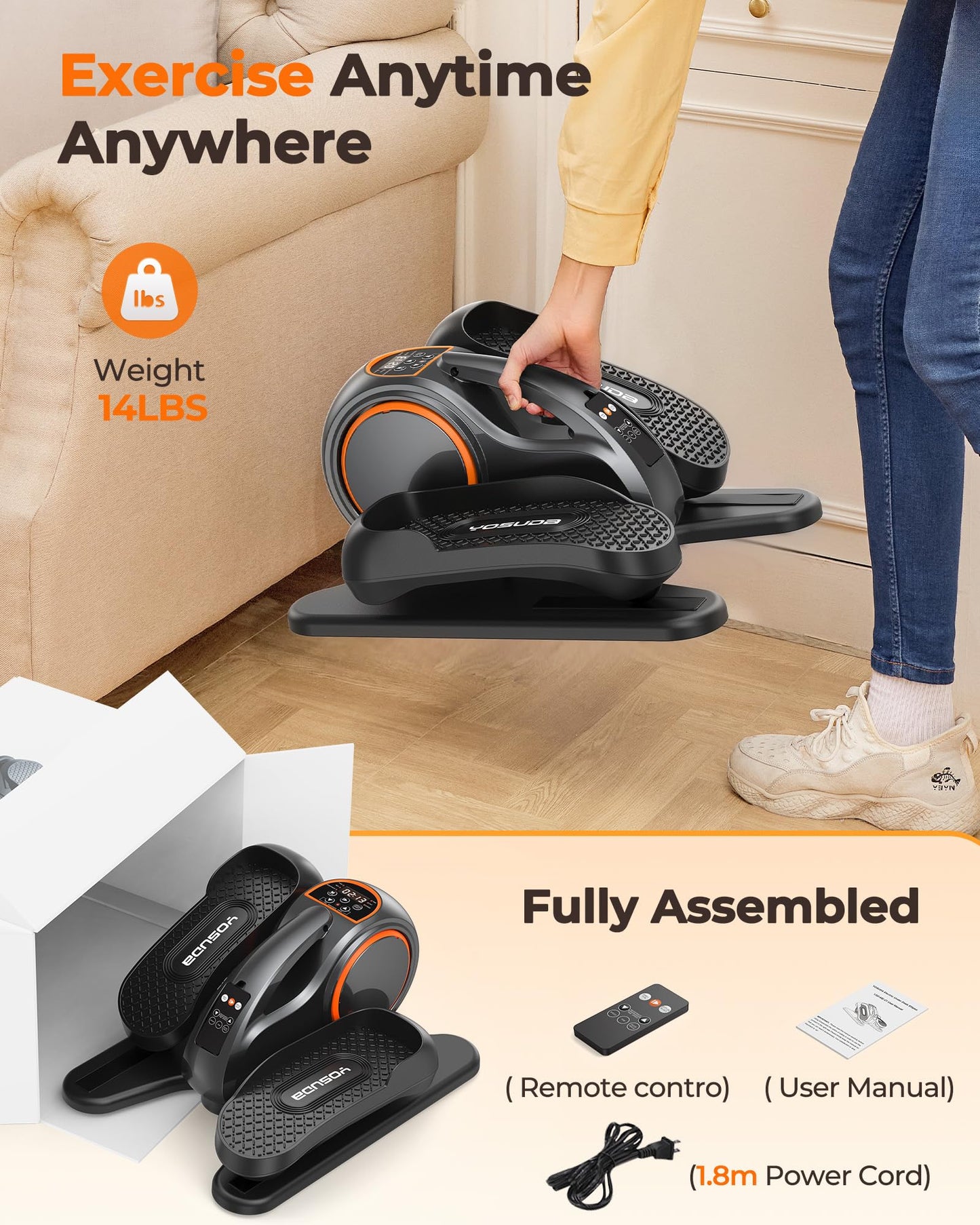 YOSUDA Under Desk Elliptical,Ellipse Leg Exerciser for Seniors Fully Assembled,Quiet & Portable Electric Seated Pedal Exerciser with 10 Level Resistances & Speeds,Remote Control