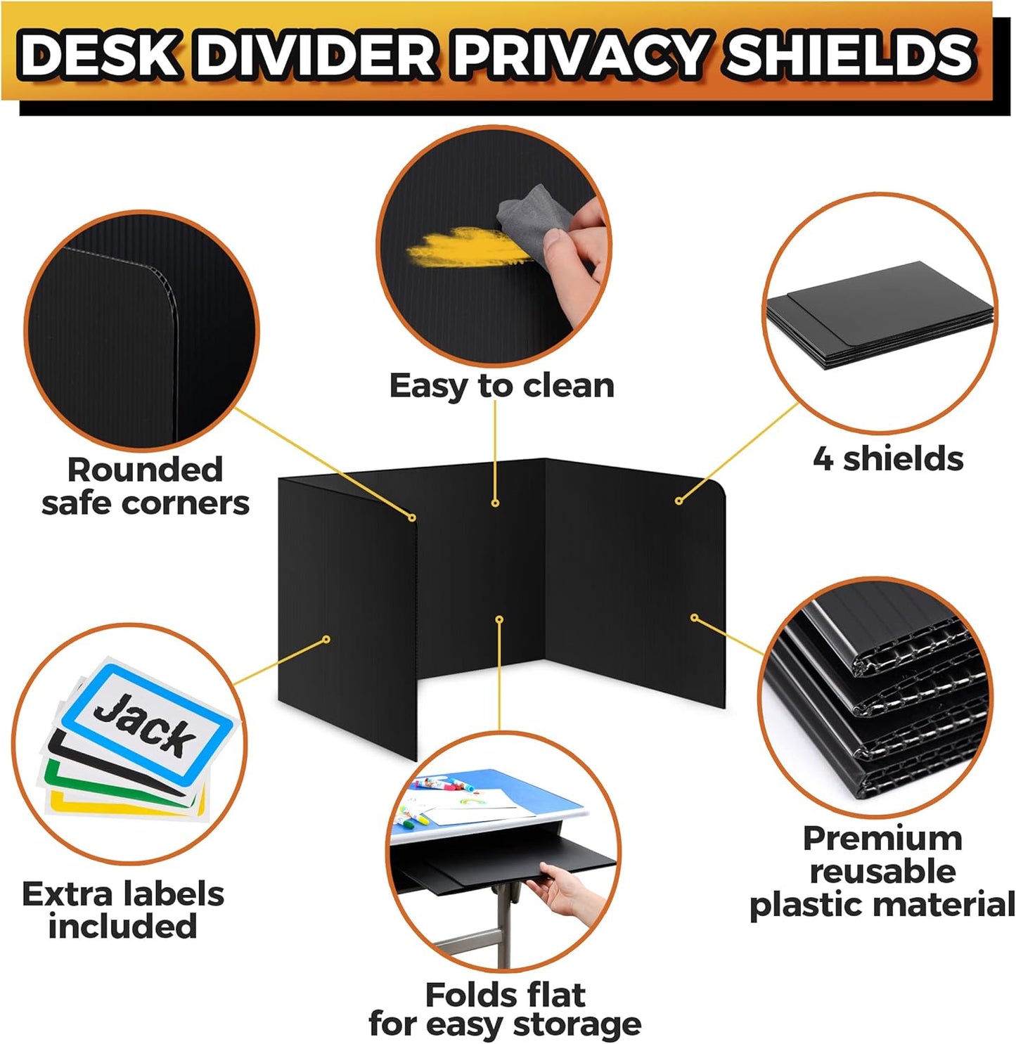 22-Pack Desk Dividers for Students - Durable & Waterproof Plastic Study Carrel Divider, Classroom Folders Teacher Supplies, Easy-to-Clean Plastic Privacy Shield Folder Boards for Student Desks, Black