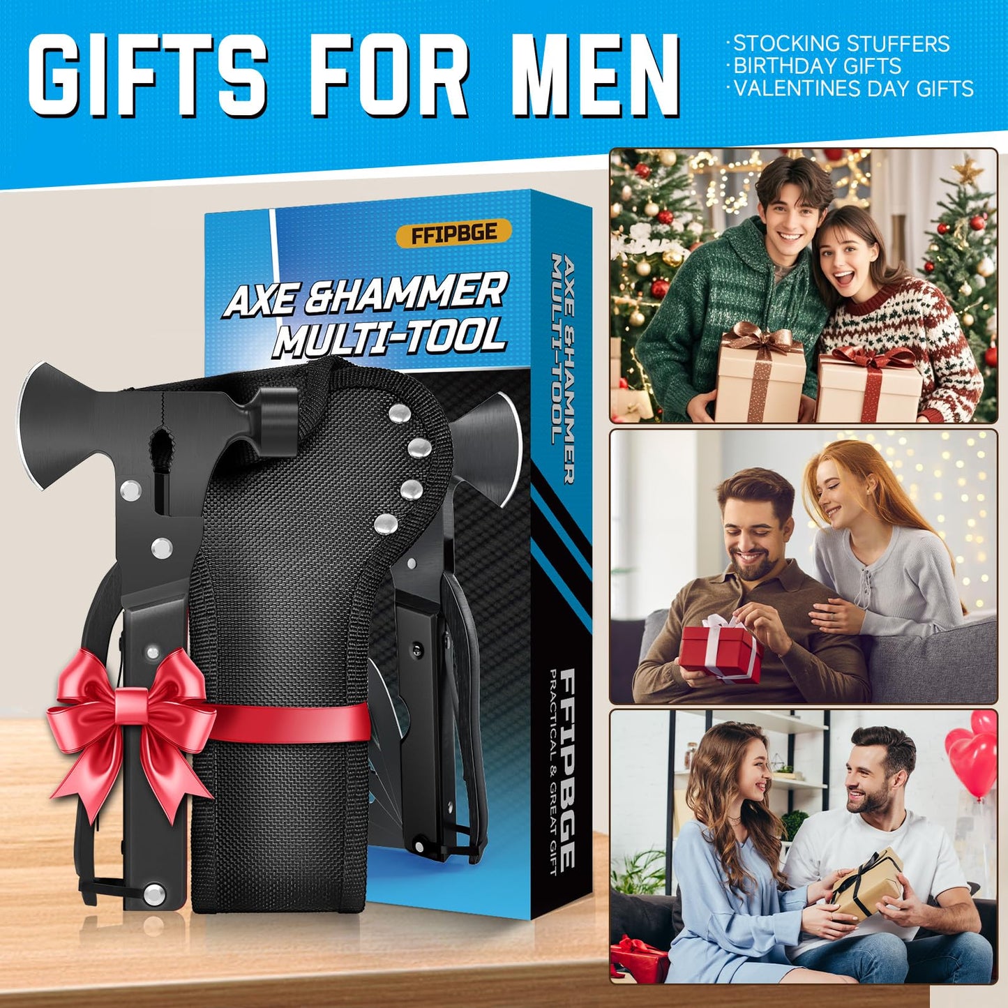 15 in 1 Multitool Axe Hatchet, Camping Accessories Survival Gear, Multi Tool Gifts for Camping Hiking Survival, Fathers Day Dad Gifts from Daughter Wife Son, Cool Gadgets Gifts for Men, Dad, Black