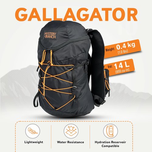 Mystery Ranch Gallagator 15 Backpack – Weather Resistant Travel Bag with Sternum Strap – Black, 15L, S/M