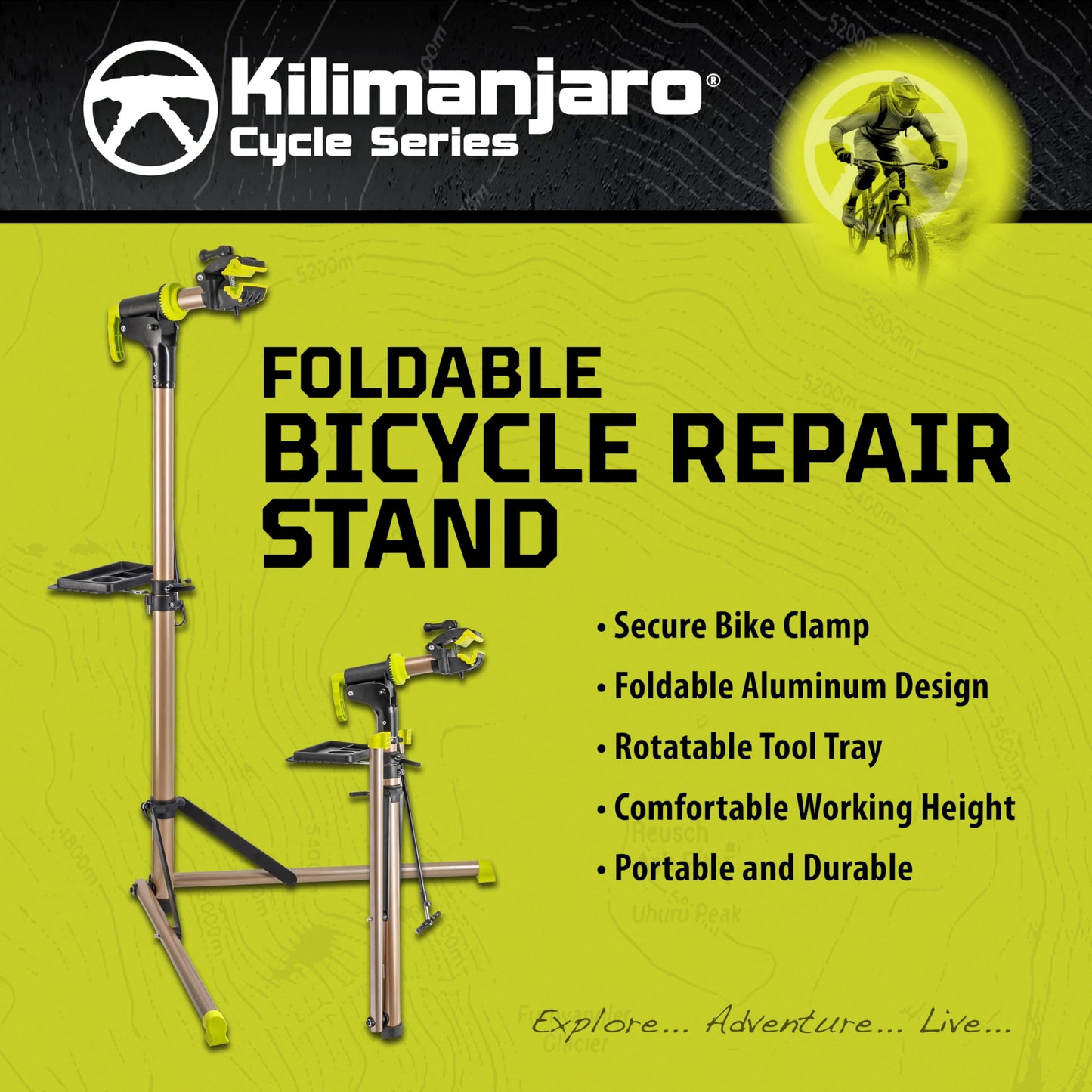Kilimanjaro Cycle Series Bicycle Repair Stand, 100 Pound Capacity. Bike Maintenance, Adjustable Hold - 910533ECE