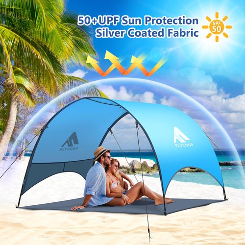 Beach Umbrella with UPF 50+ UV Protection β Compact & Portable Beach Tent Canopy with 360Β° Ventilation, Wind Ropes & Stakes β Family, Travel, Backyard, Park Shade (Blue, 90.5 * 59 * 53β³)