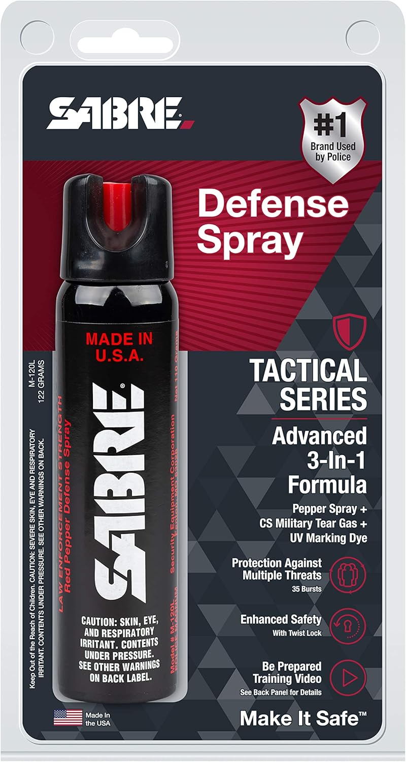 SABRE Magnum 120 3-In-1 Defense Spray, 35 Bursts, 12-Foot (4-Meter) Range, Triple Protection Formula Contains Pepper Spray, CS Military Gas and UV Marking Dye, Extra Large 92.4 Gram Canister
