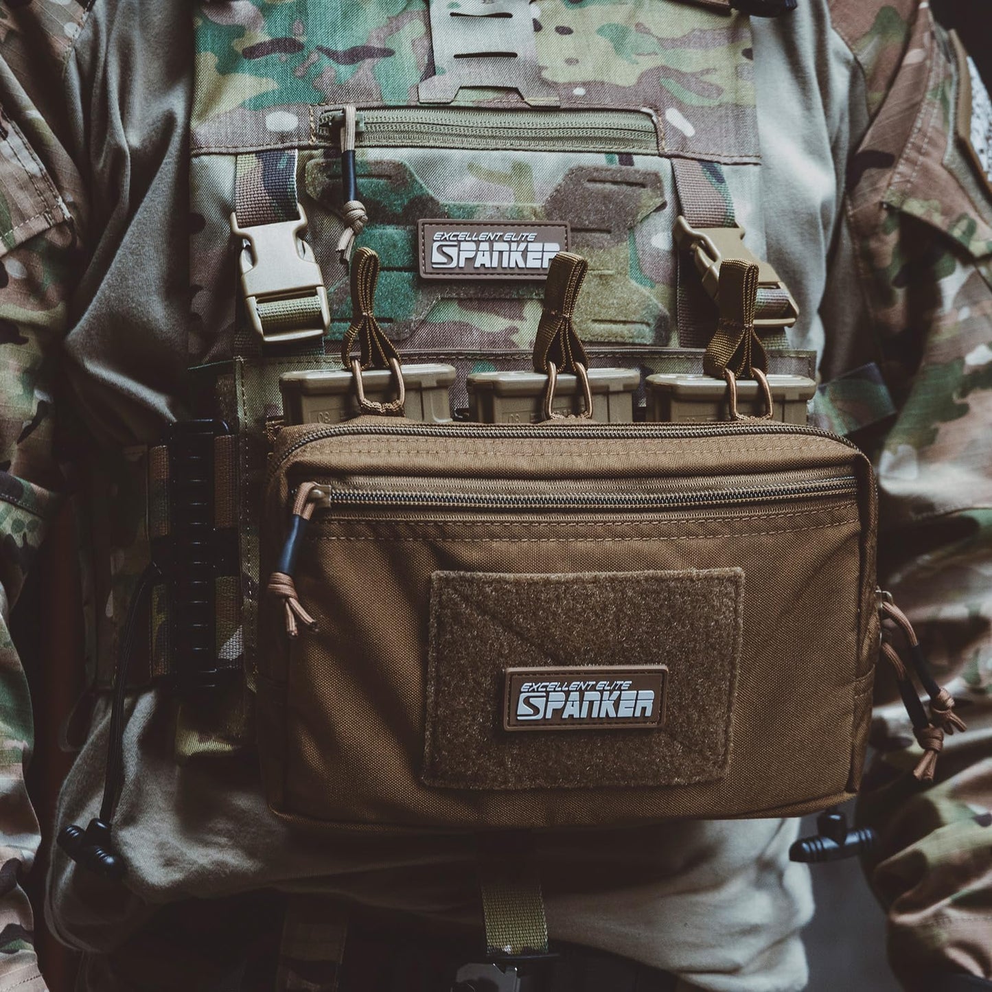 EXCELLENT ELITE SPANKER Tactical Mag Admin Pouch Molle Utility Tool Pouch Medical EDC EMT Bag with Triple Mag Pouch for M4 M16(Coyote Brown)