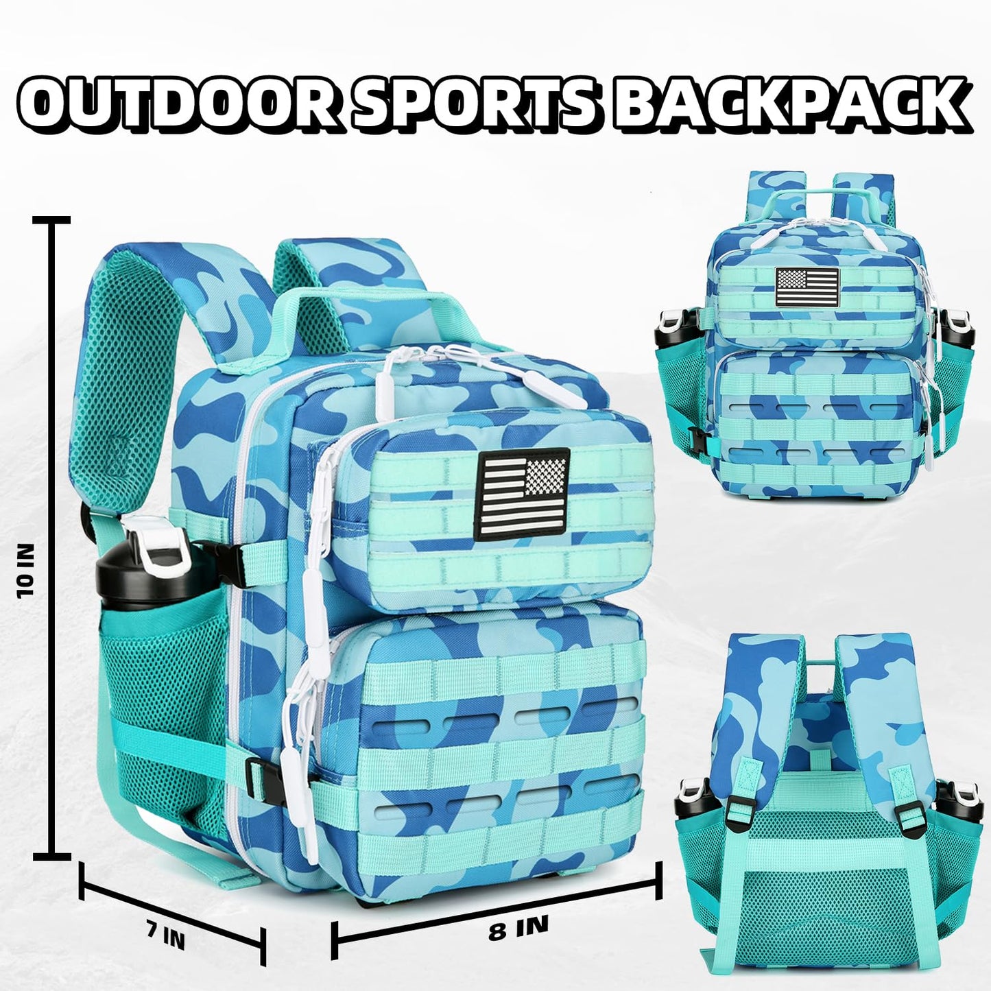 HongXingHai 9L Mini Tactical Backpack 9L Assault Pack 9L Tactical Backpack Hiking Fitness Backpack (Blue cp)