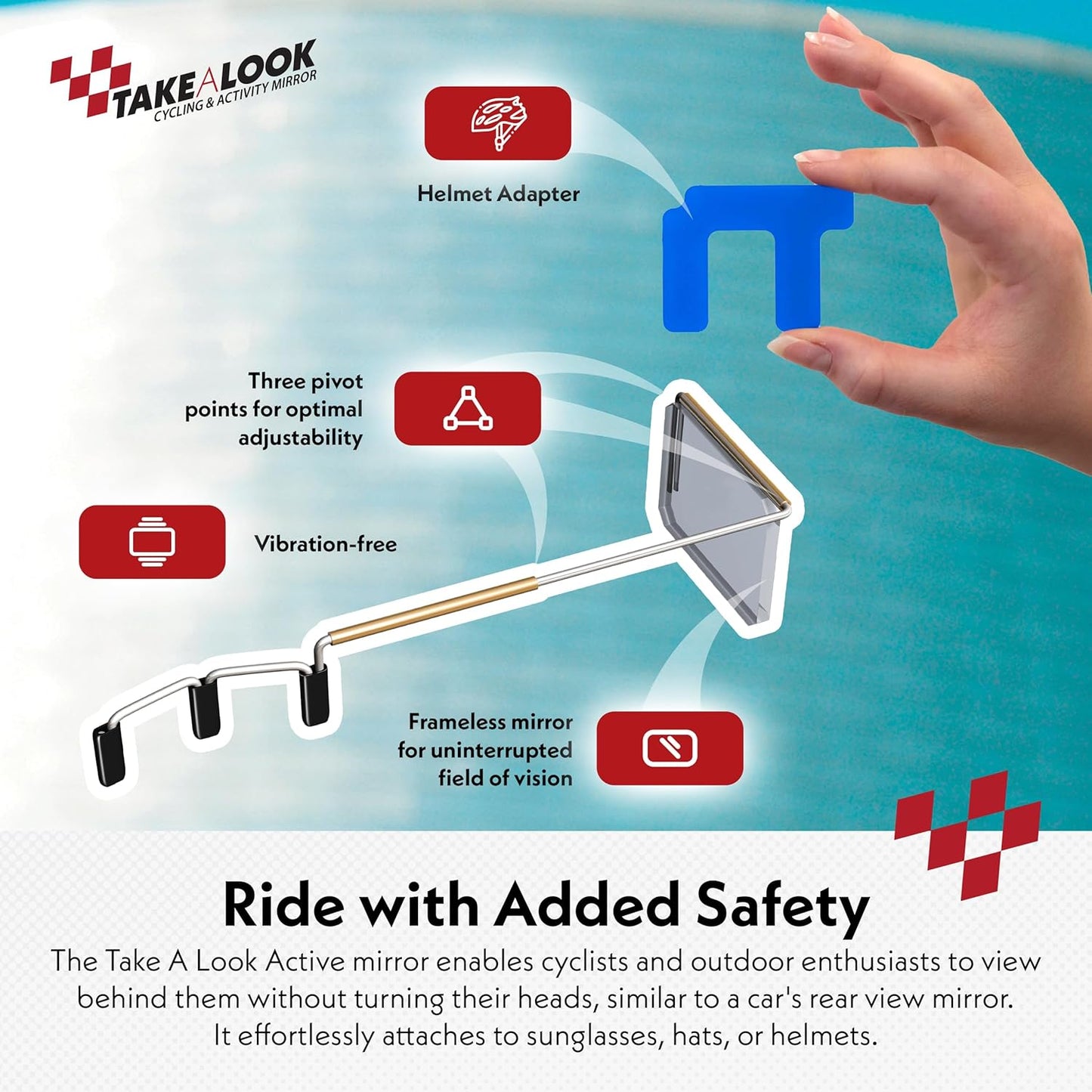 Take A Look Active Original Activity Mirror for Sunglasses, Bike Helmets, or Visors Rear View Mirror for Cycling and Other Outdoor Activities