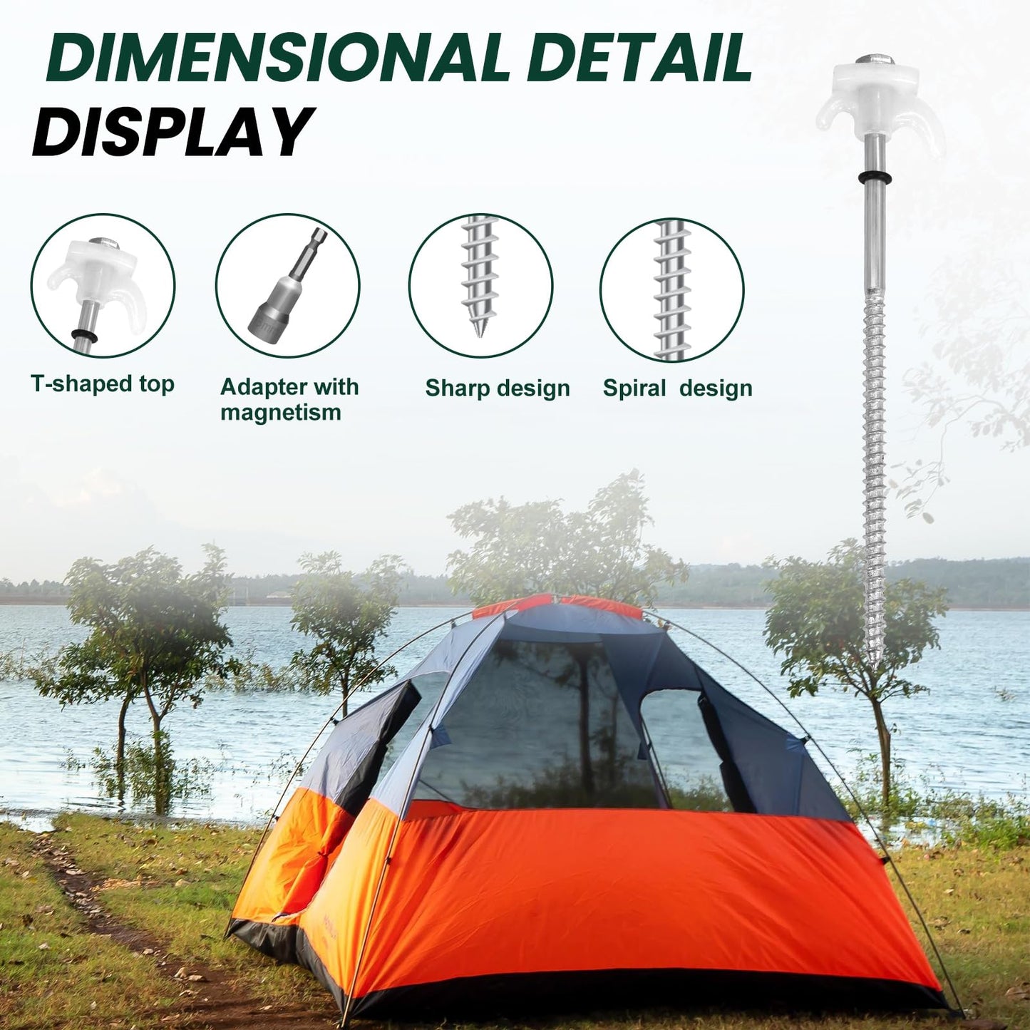 20 Pack 8" Screw in Tent Stakes Heavy Duty- Ground Anchors Screw- Tent Pegs Camping Stakes- Hex Pegs Drillable Tent Stakes and Hexagon Head Drive and Storage Box (White)