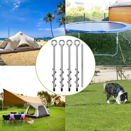 SELEWARE Heavy Duty Ground Anchors Tent Stakes Set of 4 Camping Stakes Trampoline Anchors Dog Tie Out Stakes, Twist Rod Included Easy Connection