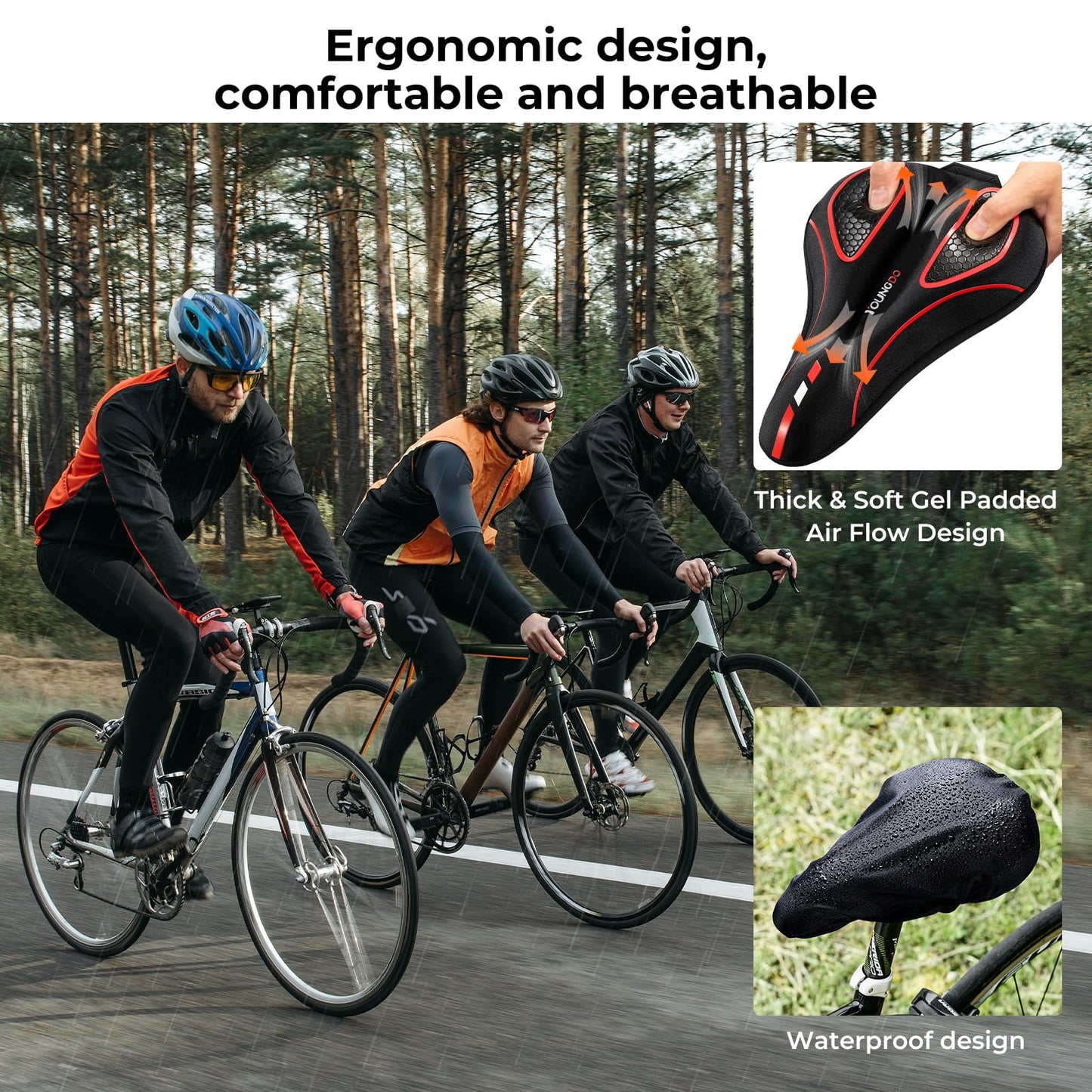 YOUNGDO Bike Seat Cushion with Waterproof Gel Bike Seat Cover, 11.2" x7.4, Bicycle Seat Cushion for Bike Seat, Shock Absorbing, Seats Cushion Fit for Peloton, BMX, MTB & Road