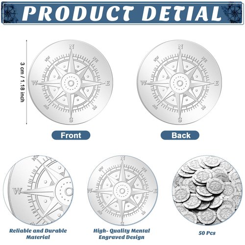 Beeveer 50 Sets Compass Pocket Tokens Bulk – Motivational Coins with ''Life is a Journey'' Quote, Cards & Organza Bags, Orientation Gifts for Students, Teachers, Friends