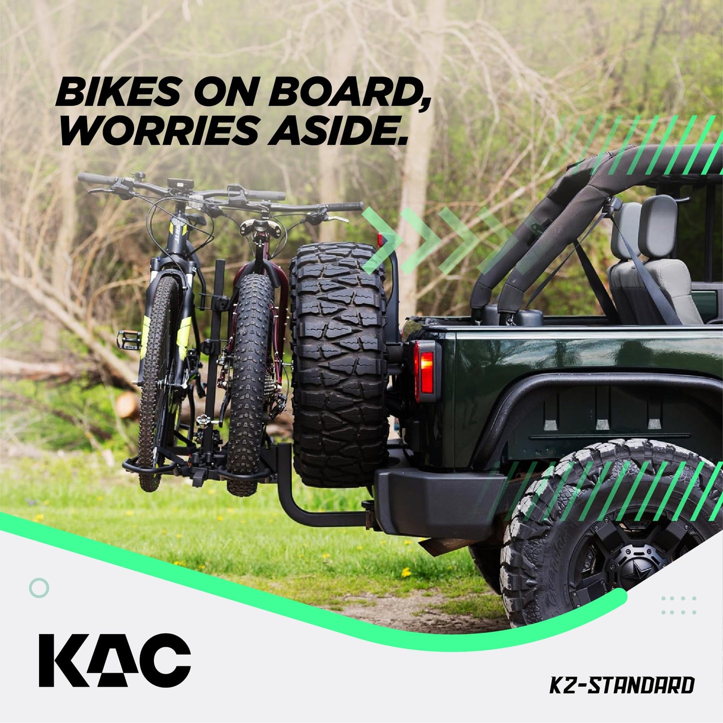 KAC Premium Bike Rack for Car, SUV, Hatchback Mount - Anti-Wobble Hitch & Quick Release Lever for Bikes - Heavy Duty Bicycle Carrier, Easy to Assemble/Install - Tire & Frame Straps Included (2 Bikes)