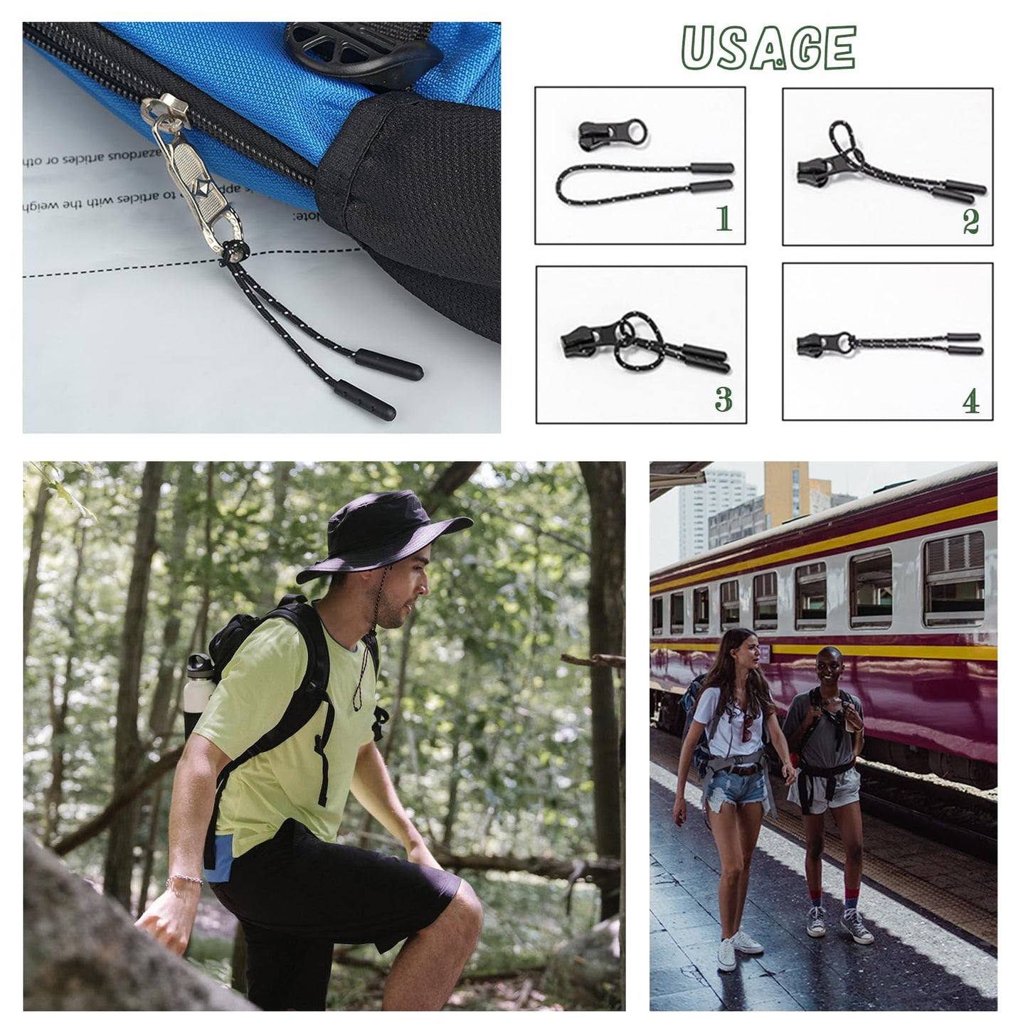 2 Pack Backpack Chest Straps,with 2 Quick Release Buckle,4 Slide Clips 10 Zipper pulls-Black US223