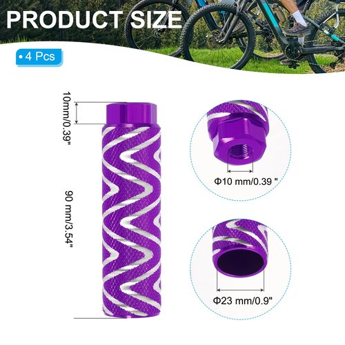 PATIKIL Aluminum Alloy S-Shape Bike Pegs Fit 3/8 inch Axles, 4 Pack Anti-Skid Lead Foot Bicycle Pegs Back Seat Stands for BMX Mountain Bike Cycling Rear Stunt Pegs, Purple