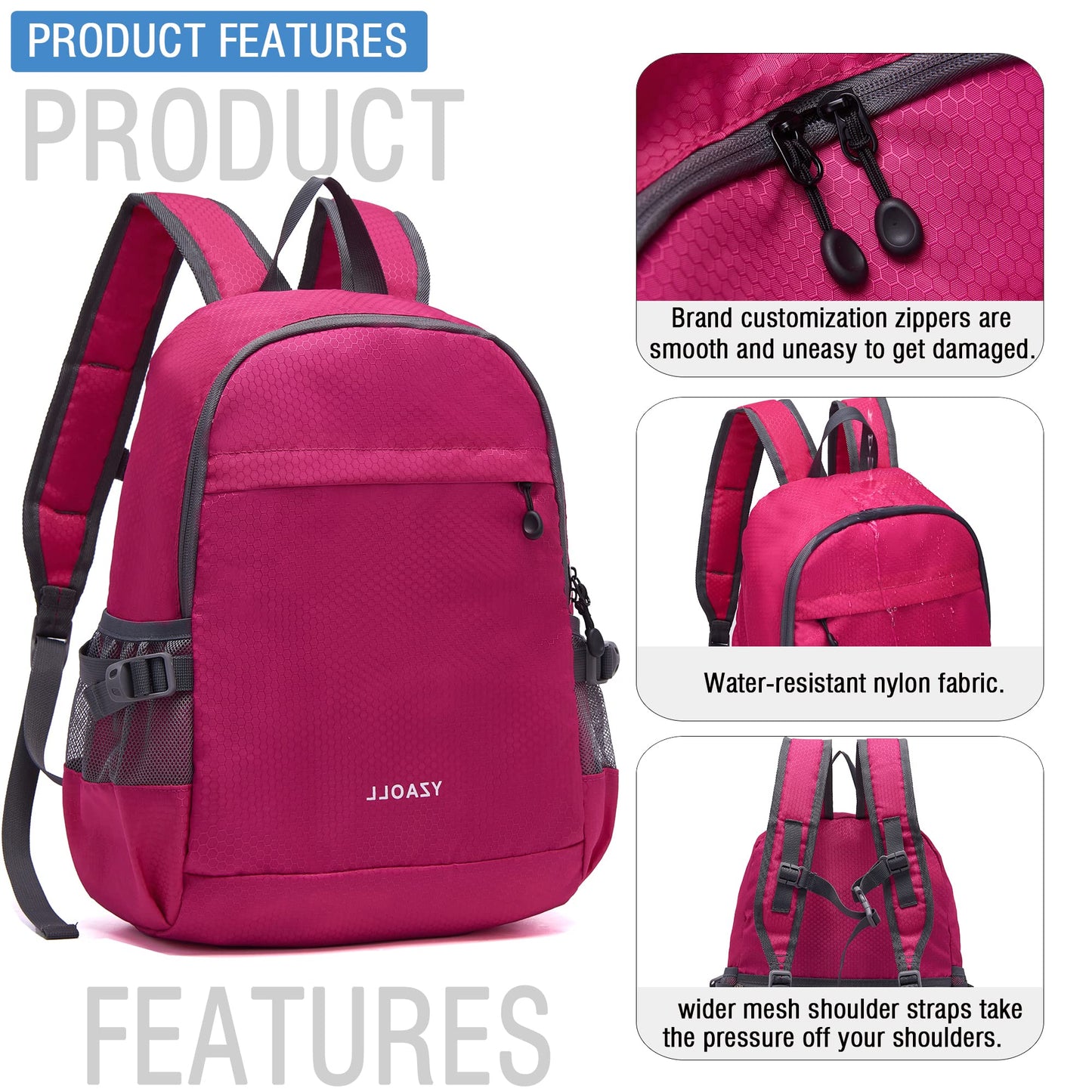 YZAOLL Small Lightweight Packable Hiking Backpack, 20L Hiking Backpack Day Pack for Women Men Travel Camping Vacation,Rose