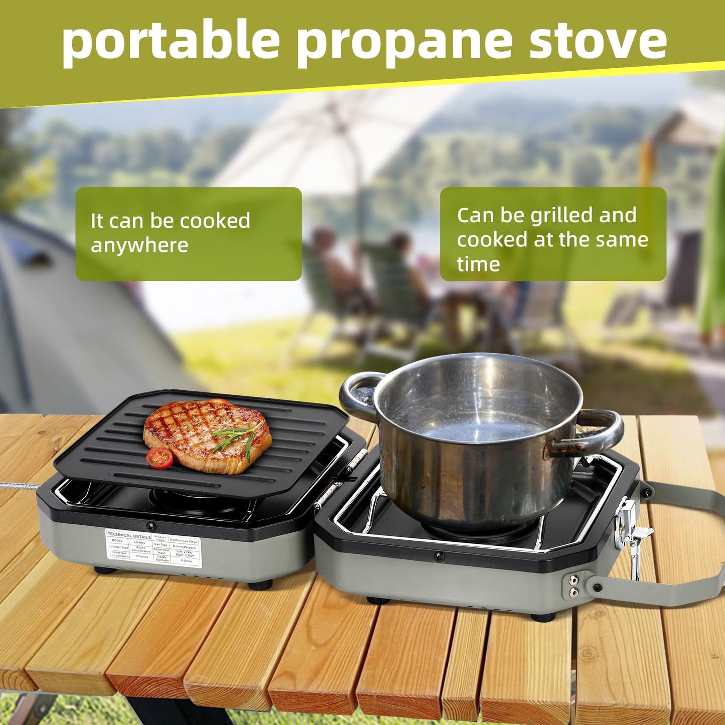 2 Burner Folding Camping Stove with Griddle,Portable Folding Camp Stove with 2 adjustable burners ,Camping stove for camping, propane stove for camping,2 burner camping stove foldable