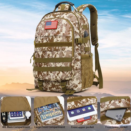 outdoor plus Camo Backpack for Boys,Waterproof Army Bookbag with USB Charging Port, Camoflauge Teen Boys Backpack for School