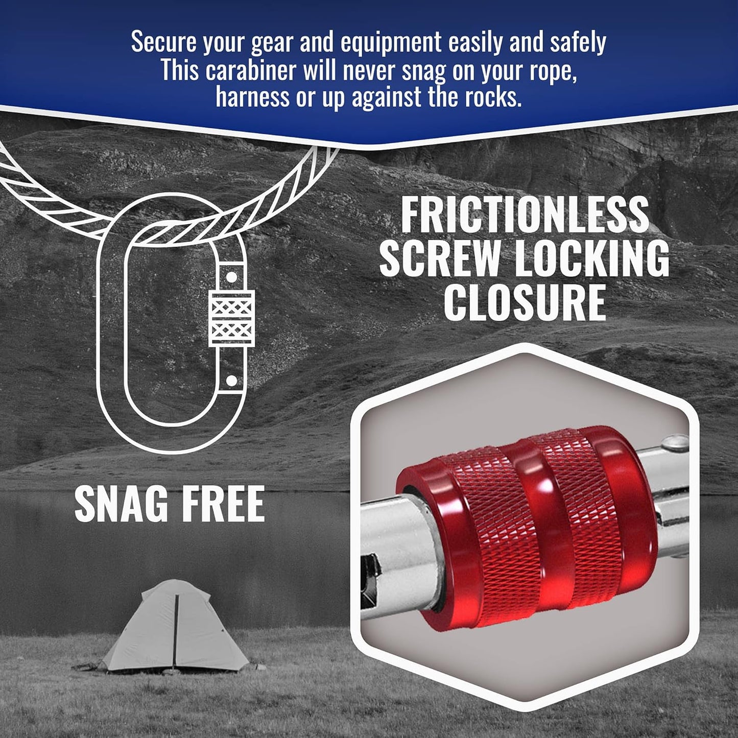 25kn Climbing Carabiner Clip - Heavy Duty O-Shape Steel Locking Caribeaner - UIAA/CE Certified Rock Climbing Gear - Strong Large Locking Oval Caribeener for Mountain Climbing