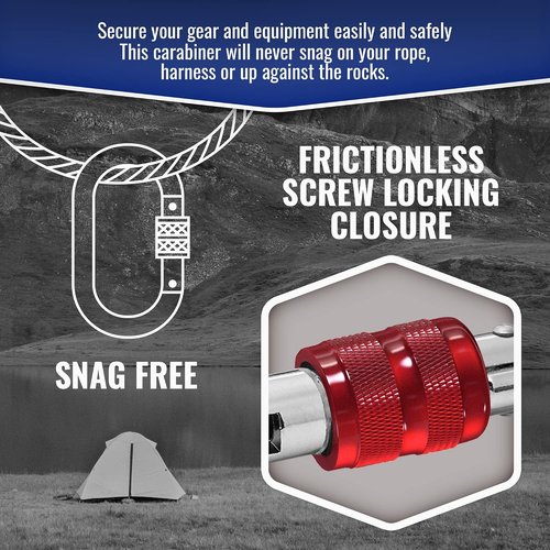 25kn Climbing Carabiner Clip - Heavy Duty O-Shape Steel Locking Caribeaner - UIAA/CE Certified Rock Climbing Gear - Strong Large Locking Oval Caribeener for Mountain Climbing