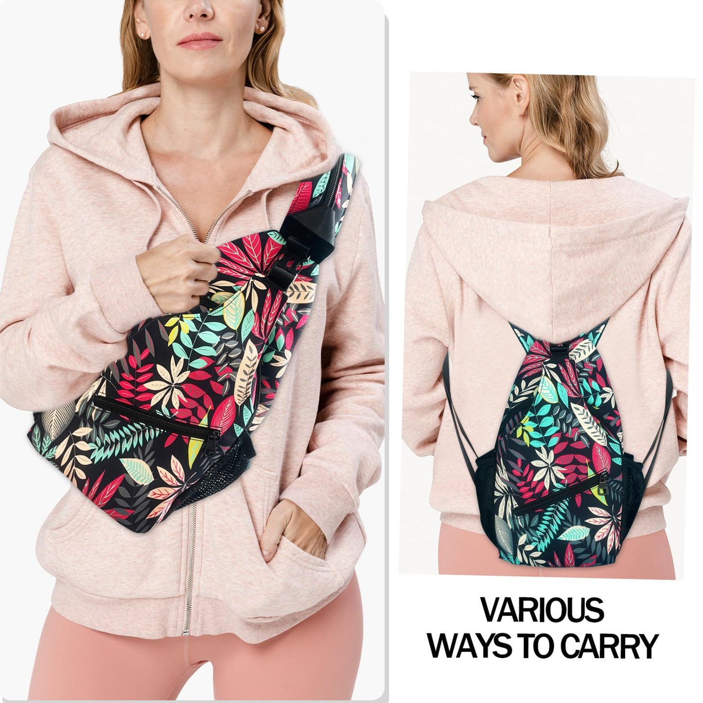 LAIPUTER Red Leaves Sling Bag For Women Men Crossbody Chest Bag Trendy Shoulder Bags Backpack Two-Purpose Bag Casual Daypacks Belt Bag For Travel Hiking