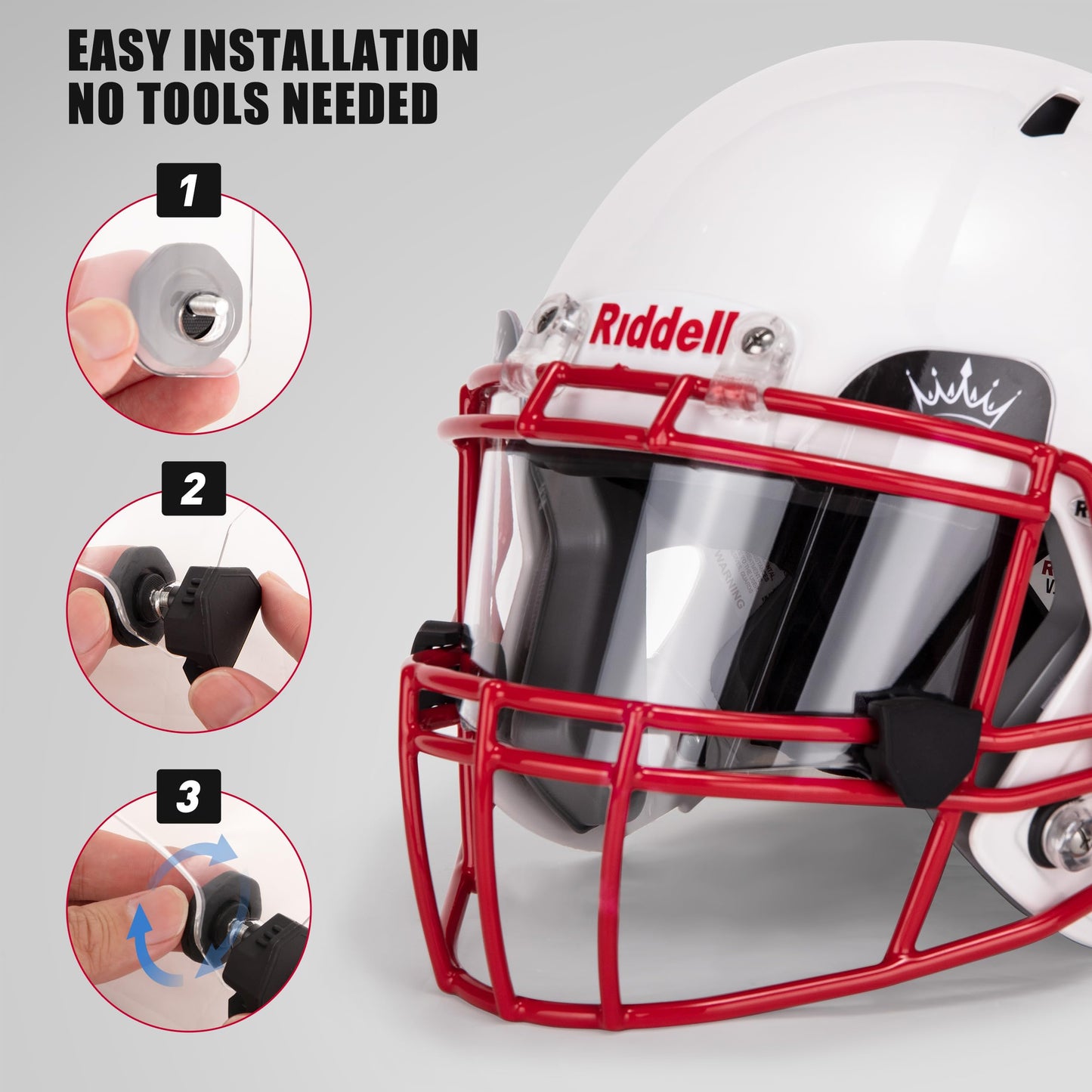 JONSTYN Football Visor with Anti-Fog Clear Shield, 15 Stickers & Storage Bag | Scratch-Resistant, Polycarbonate, Anti-Reflective, Durable & Easy to Install | Universal Fit for Youth & Adult Helmets