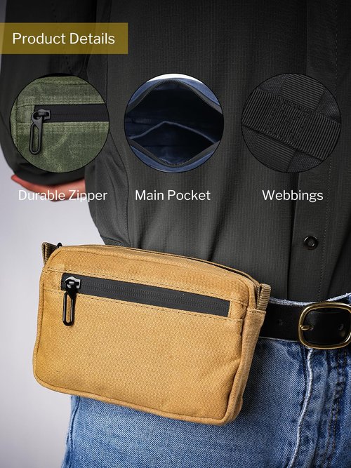 Sayram EDC Belt Organizer, Waxed Canvas Waist Pack with Zipper, Anti-Theft Pickpocket Pouch for Men, Oil Wax Brown