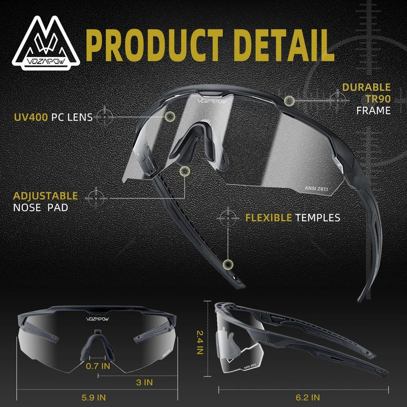 VOZAPOW Shooting Glasses Anti Fog with High Definition Lenses, ANSI Z87+ Certified Tactical Safety Glasses for Men Women