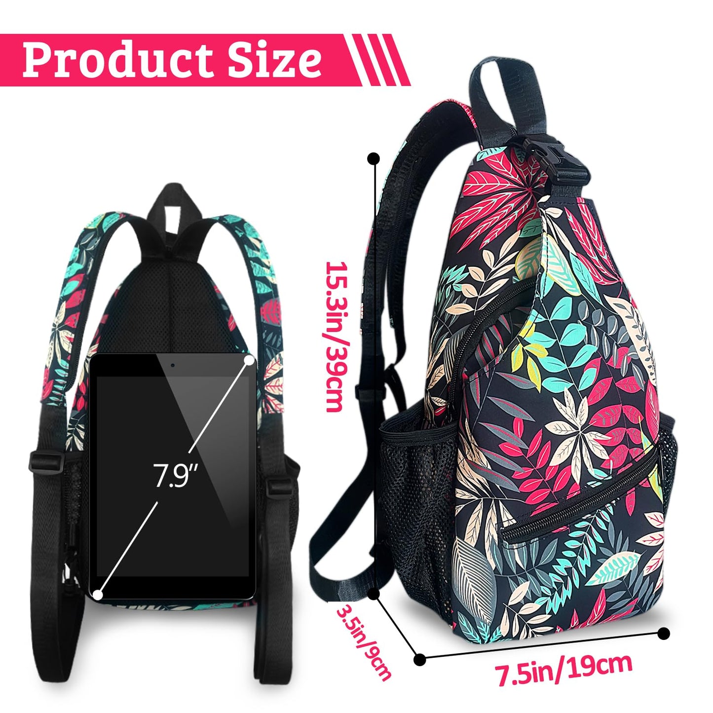 LAIPUTER Red Leaves Sling Bag For Women Men Crossbody Chest Bag Trendy Shoulder Bags Backpack Two-Purpose Bag Casual Daypacks Belt Bag For Travel Hiking