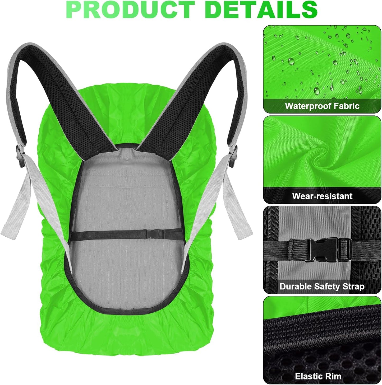 LAMA 2pcs Waterproof Rain Cover for Backpack, Reflective Rainproof Protector for Anti-dust and Anti-Theft M 30L-40L Black