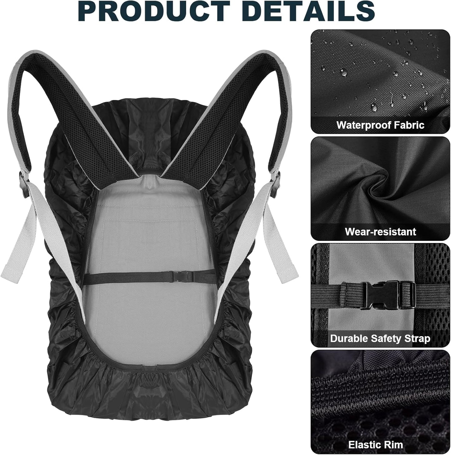 LAMA 2pcs Waterproof Rain Cover for Backpack, Reflective Rainproof Protector for Anti-dust and Anti-Theft M 30L-40L Black
