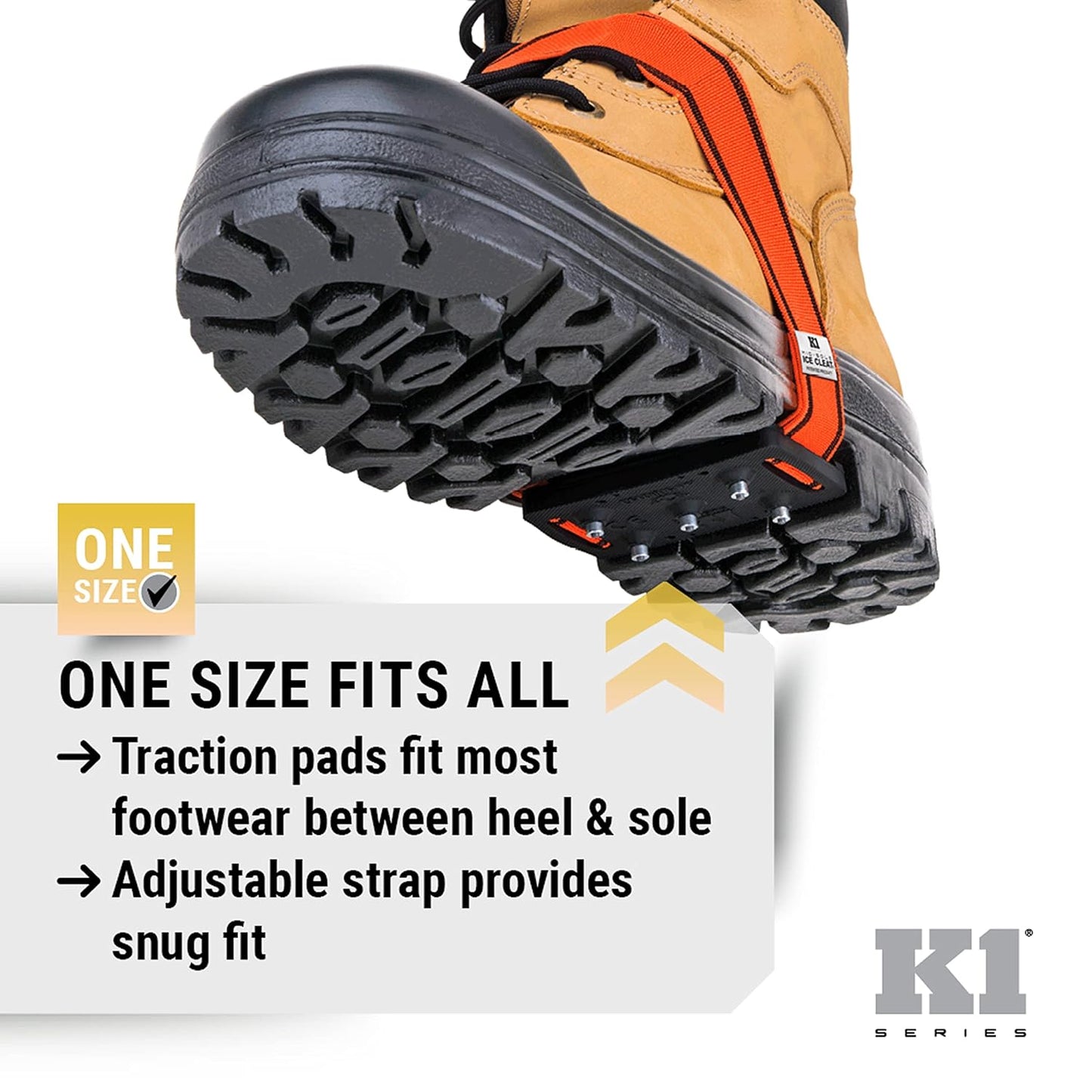 K1 Mid-Sole Ice Cleats for Men & Women - Rotatable Traction Aids For Winter Snow - Hi Vis - Low Profile