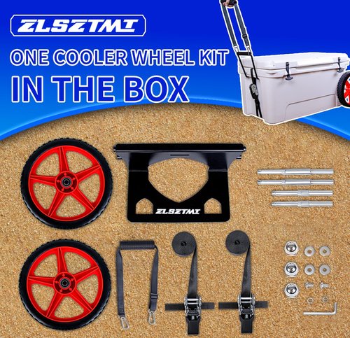 Upgraded Cooler Wheel Kit for Yeti/RTIC/Igloo Coolers Wheel Spacing up to19.8 Inches -12 IN Wheels Height Adjustable Cart Base for Ice Chest for Heavy Duty Coolers Camping Traveling Red&Black