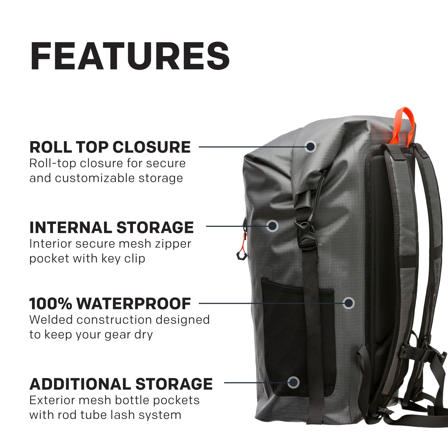 Grundéns Wayward Roll Top Backpack | Waterproof, 38L, Anchor