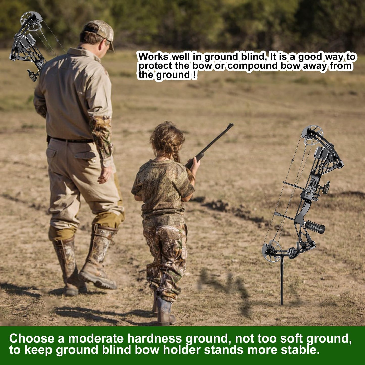 2 Pack Ground Blind Bow Holder with Rubber Coated, Rustproof Hunting Compound Bow Holder Stable Archery Bow Stand Versatile Ground Stake Bow Holder Archery Accessories for Hunting Target Practice