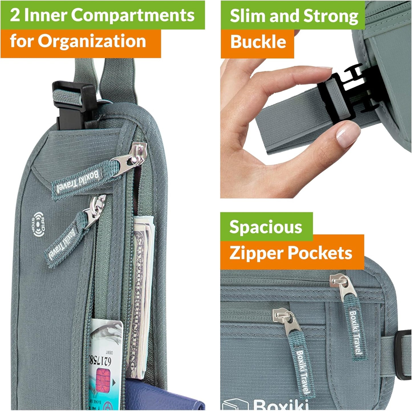 Money Belt for Travel with RFID Blocking Technology - Hidden Travel Money Pouch for Cash, Credit Cards, Passport, and Travel Valuables - Secure Water Resistant Money Belt for Men and Women (Brown)