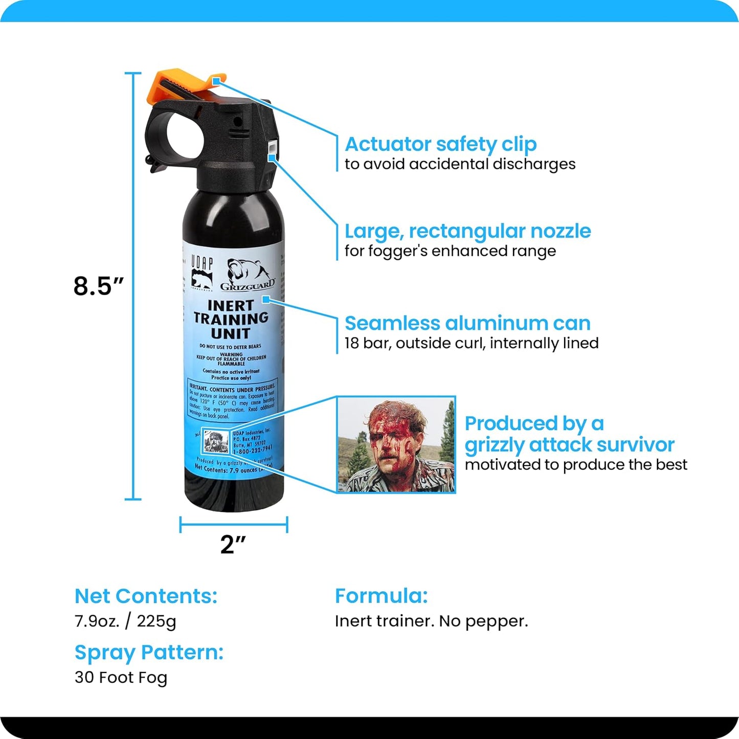 UDAP/Griz Guard Inert Training Unit - Practice Bear Spray Canister, No Active Pepper Ingredient, 12I, 7.9 oz