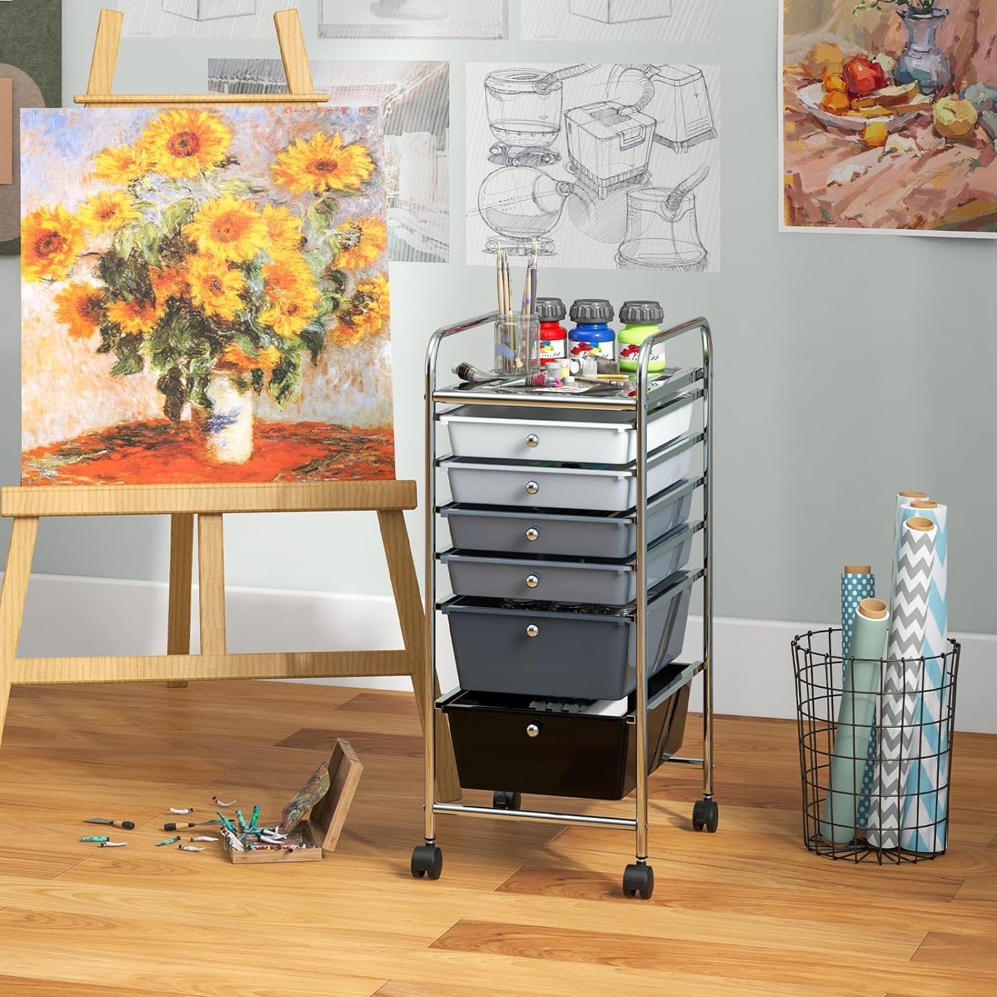 RELAX4LIFE 6-Drawer Rolling Storage Cart - Classroom Organization on Wheels w/Removable Plastic Drawers, Mobile Art Craft Cart for School Paper Home Office, Utility Cart with Drawers (Macaron)