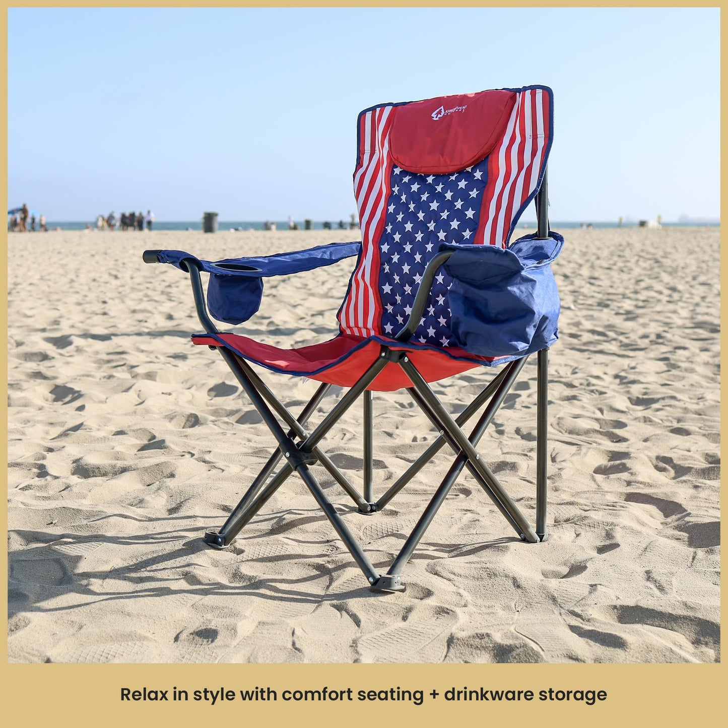 ARROWHEAD OUTDOOR Portable Deluxe Folding Camp Quad Chair w/Headrest, Glass & Cup Holders, Armest 6-can Cooler, Heavy Duty Carry Bag, 550 lbs Weight Capacity