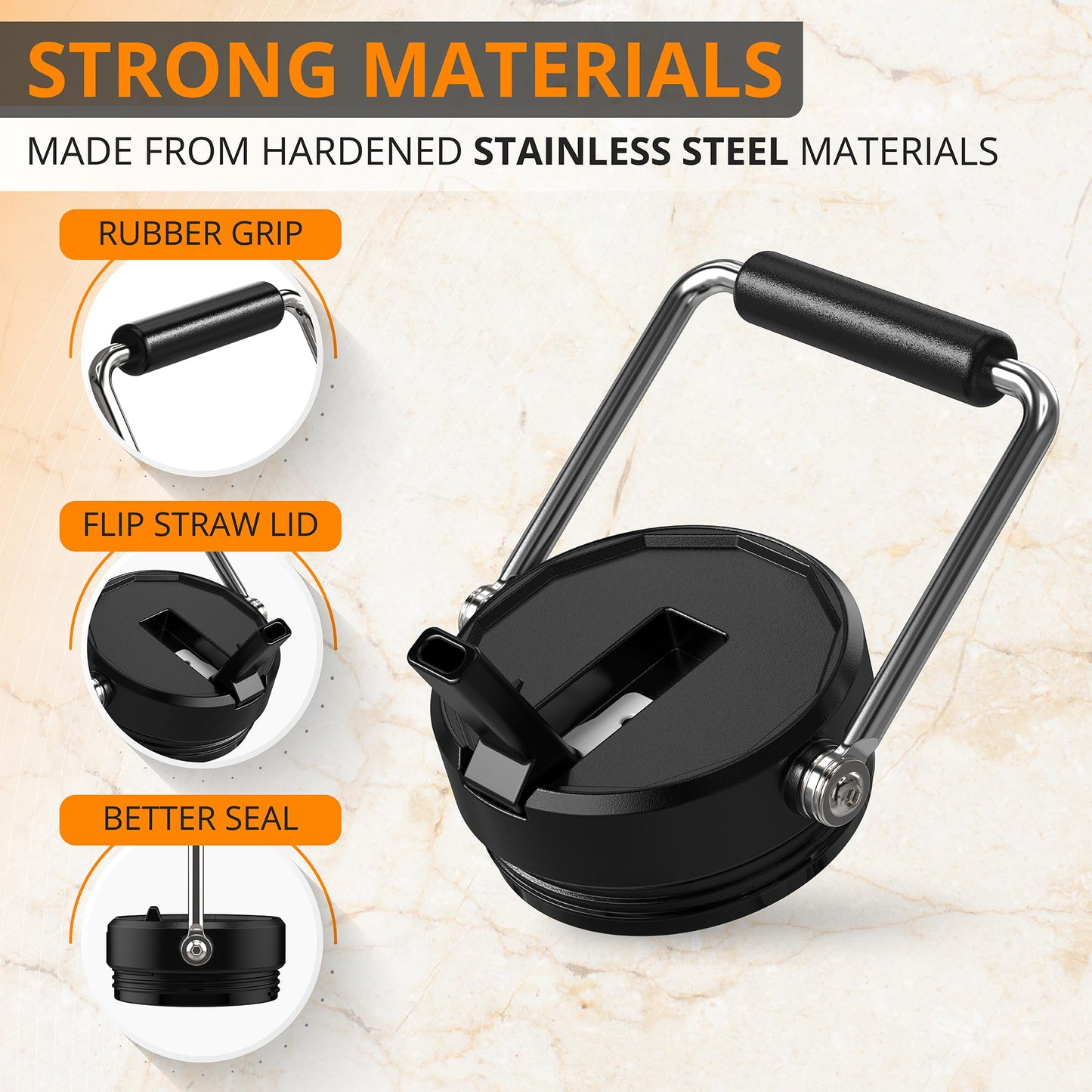 Jmoe USA Straw Lid for RTIC Jugs | Fits Half Gallon and One Gallon Water Bottles | Flip Straw Design, Tougher Grip, Thicker Steel, and Better Gasket | Made of BPA Free, Food-Grade Plastic