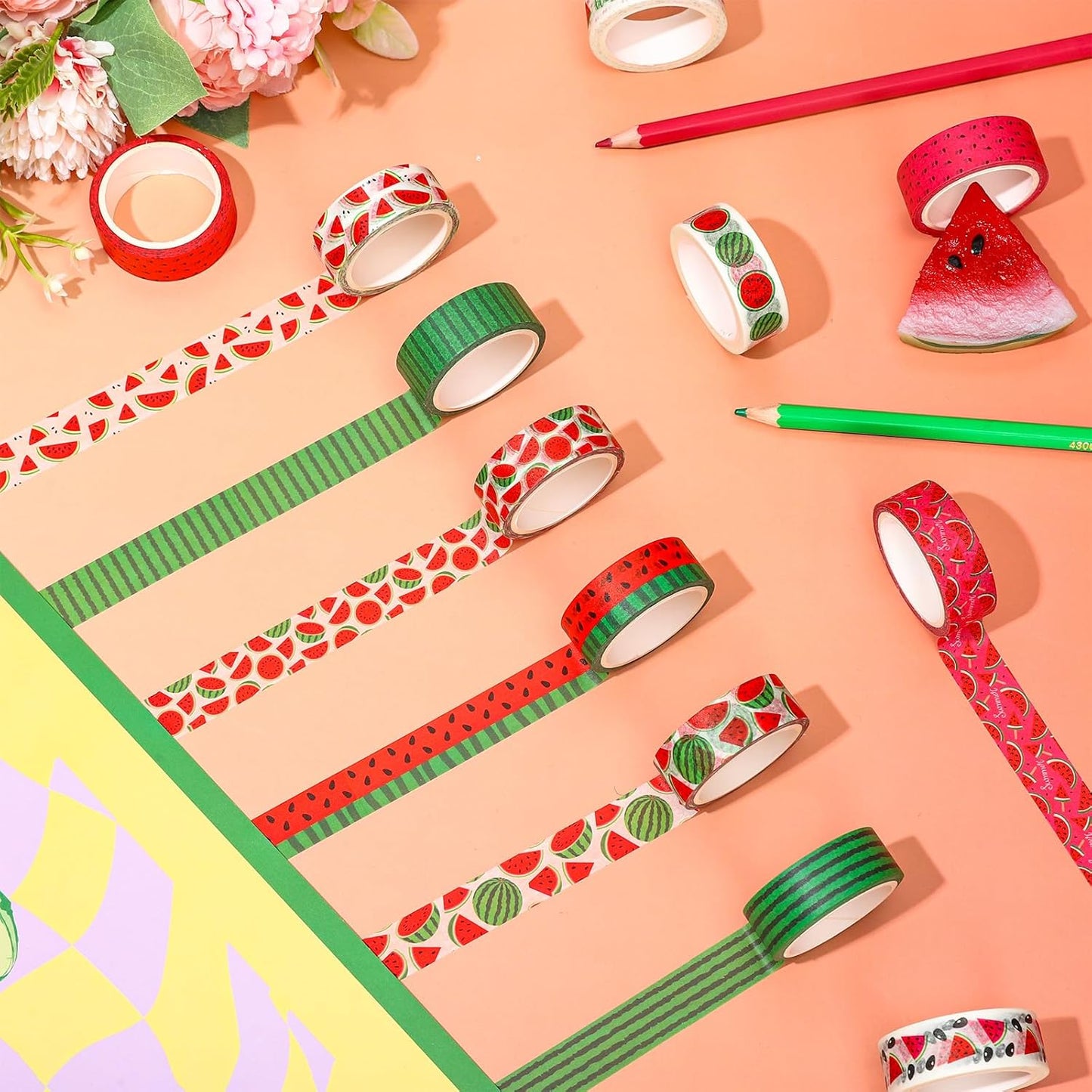 12 Rolls Strawberry Washi Tape Sweet Red Berry Decorative Masking Tape Set Summer Fruit Wrapping Paper Tapes for Scrapbook Journal DIY Art Crafts