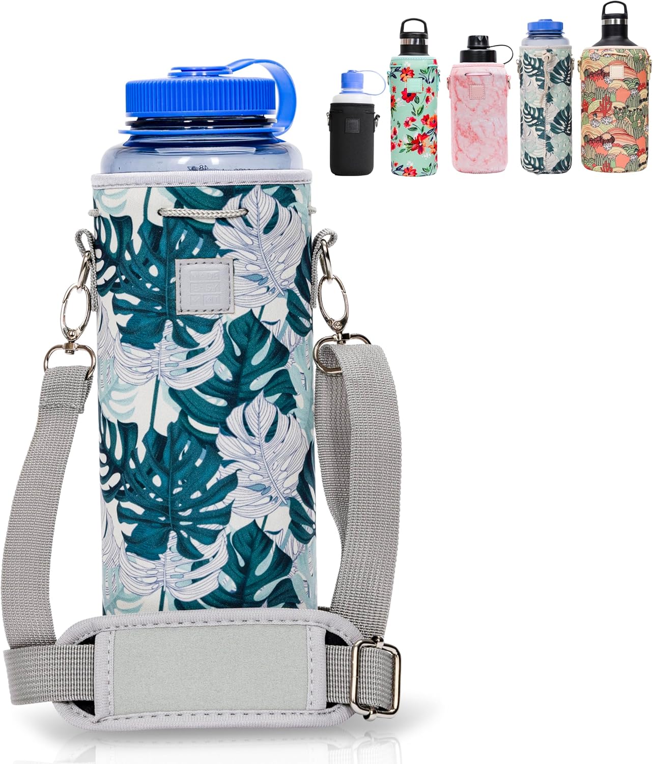 Insulated Neoprene Water Bottle Carrier | Adjustable Sling Pouch | Black, Large