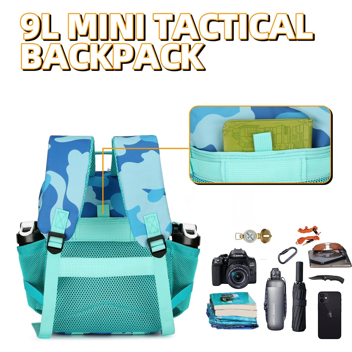 HongXingHai 9L Mini Tactical Backpack 9L Assault Pack 9L Tactical Backpack Hiking Fitness Backpack (Blue cp)