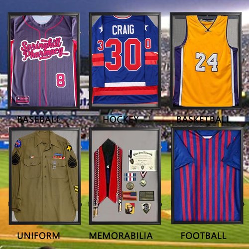 PKHROR Jersey Frame Display Case 2 Pack - Large Lockable Sports Jersey Frame Shadow Box with Uv Protected Acrylic and Hanger for Baseball Basketball Football Soccer Hockey Sport Shirt Linen Black