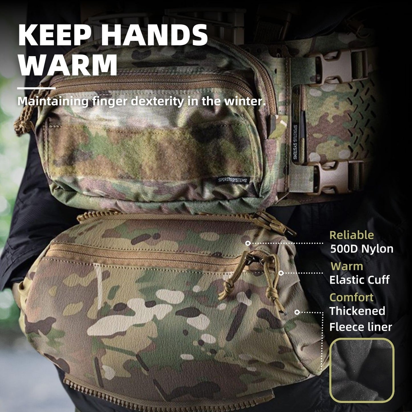 Hand Warmer Pouch Hand Muff for Winter Outdoor Rest. With Buckle Strap as Waist Bag EDC Fanny Pack. With Hook Loop for Plate Carrier Vest Chest Rig as Tactical Dangler Drop Pouch Handwarmer Muff (RG)