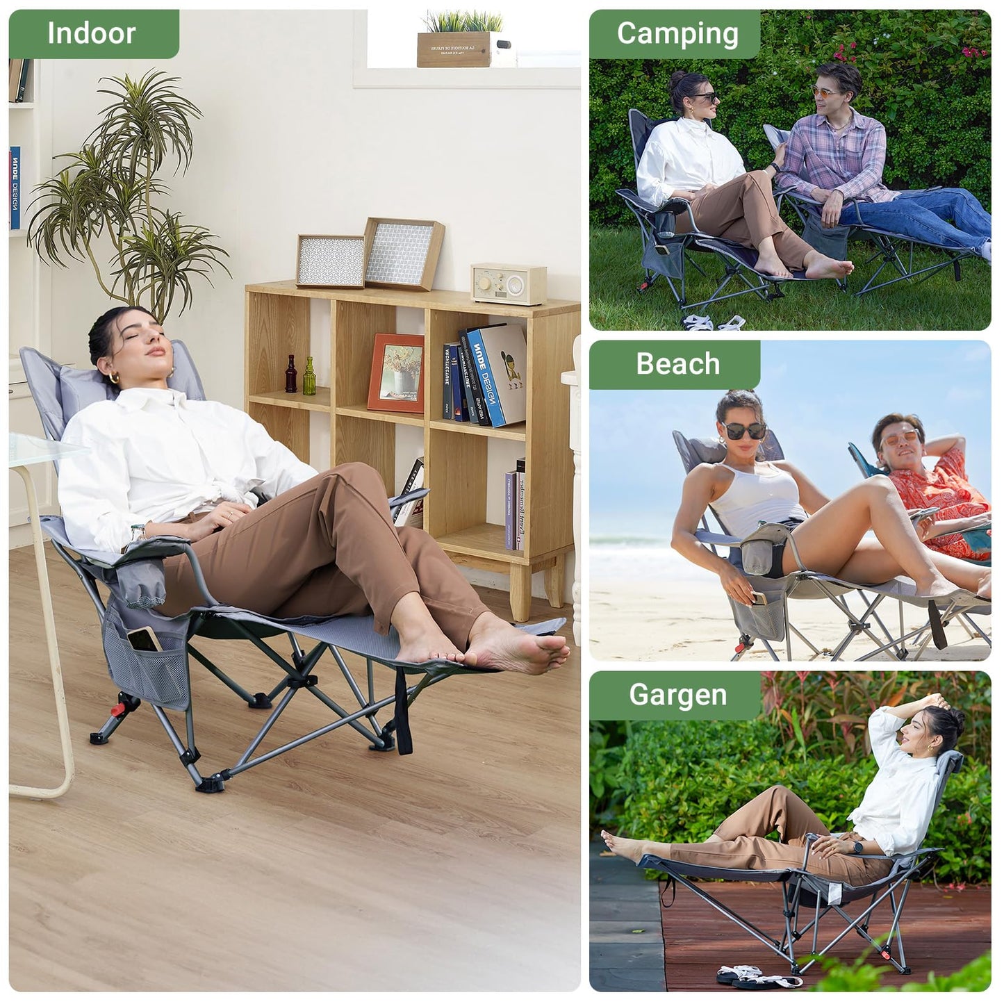 #WEJOY 2-in-1 Camping Chair Reclining, Lightweight Folding Camping Chair with Adjustable Backrest & Footrest, Camping Lounge Chair with Headrest, Cup Holder, Storage Bag, for Beach, Lawn, Concert