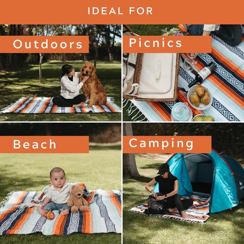 Sierra Baja Mexican Throw - 78'x57', Perfect for Yoga, Outdoors, Heavy & Thick, Orange, 1 Pc