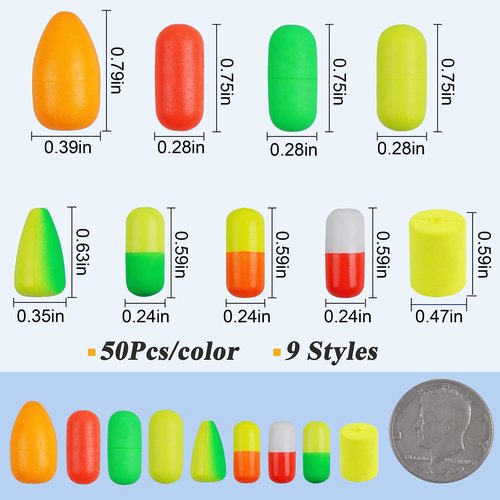 SILANON Pompano Rig Floats,50pcs Foam Snell Floats Fishing Floats Bobbers for Surf Fishing Bullet Cylinder Pompano Floats Walleye Rig Live Bait Rig Making Accessories for Trout Catfish