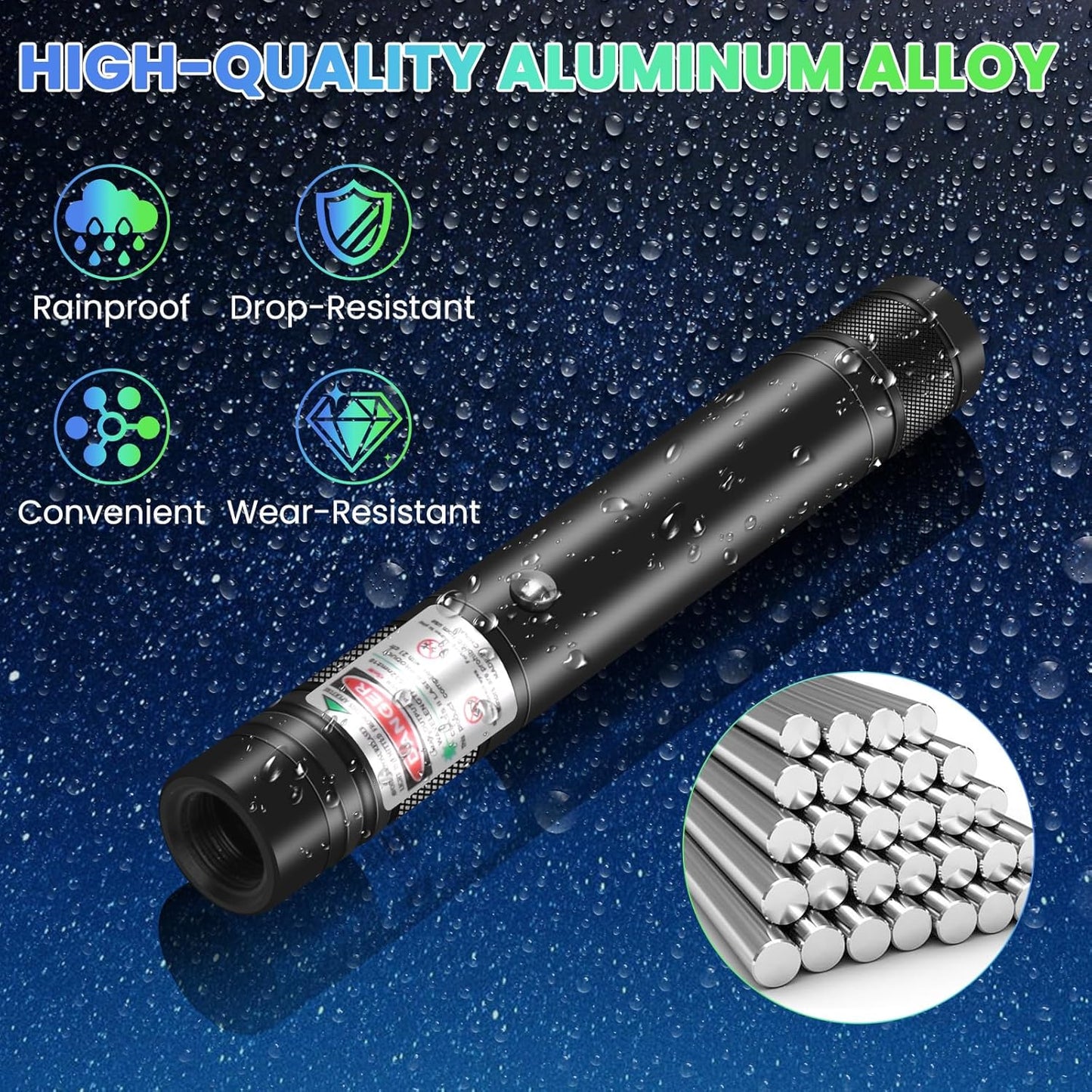 Rechargeable Green Laser Pointer High Power, Long Range Green Beam Laser Pointer with Star Cap for Astronomy, Architecture, Outdoor Adventures